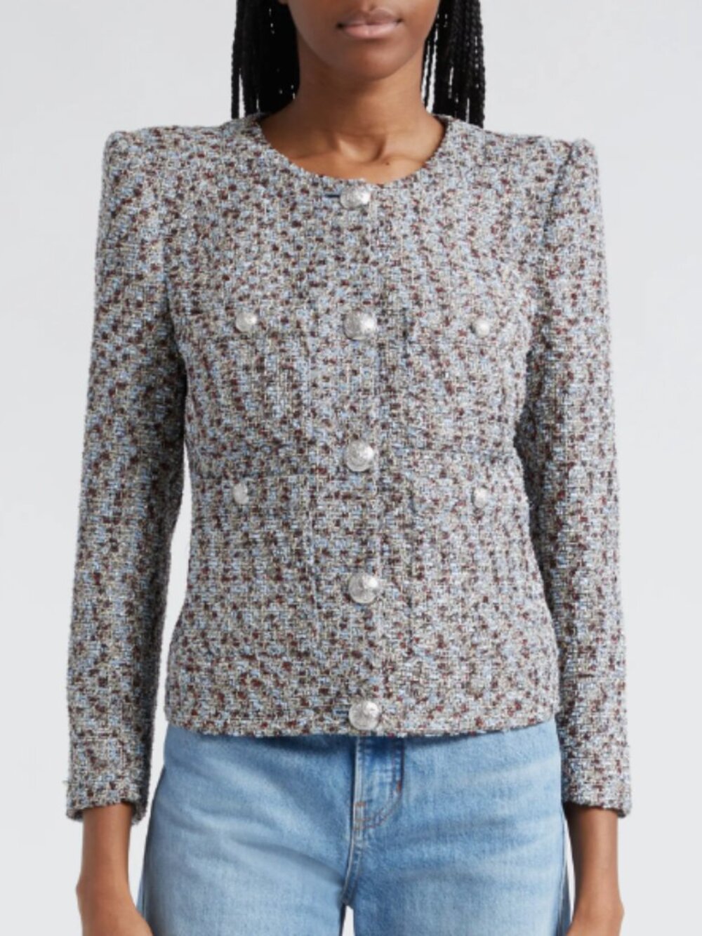 Veronica Beard Ferazia Metallic Tweed Jacket Women's SZ 2 Collarless 3/4 Sleeve